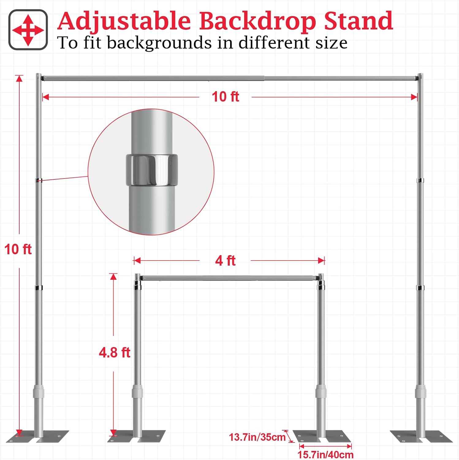 EMART 3x3m Pipe & Drape Backdrop Stand – Heavy Duty Frame for Events, Silver