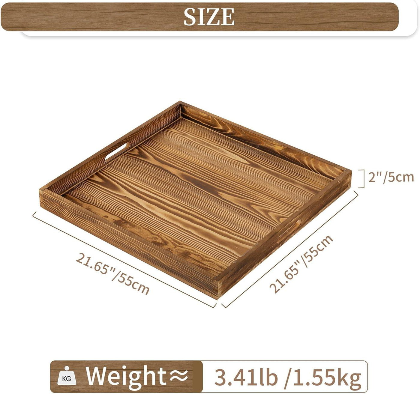 Hanobe Extra Large Serving Tray with Handles Rustic Square 55 x 55 cm - Massive Discounts