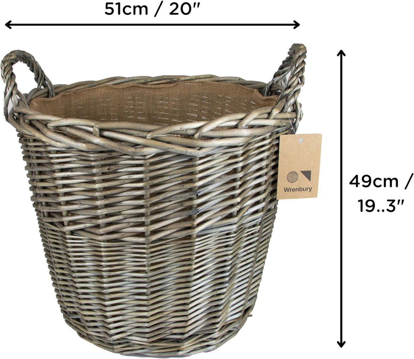Wrenbury Extra Large Wicker Log Basket 51cm for Wood Burner Indoor - Massive Discounts