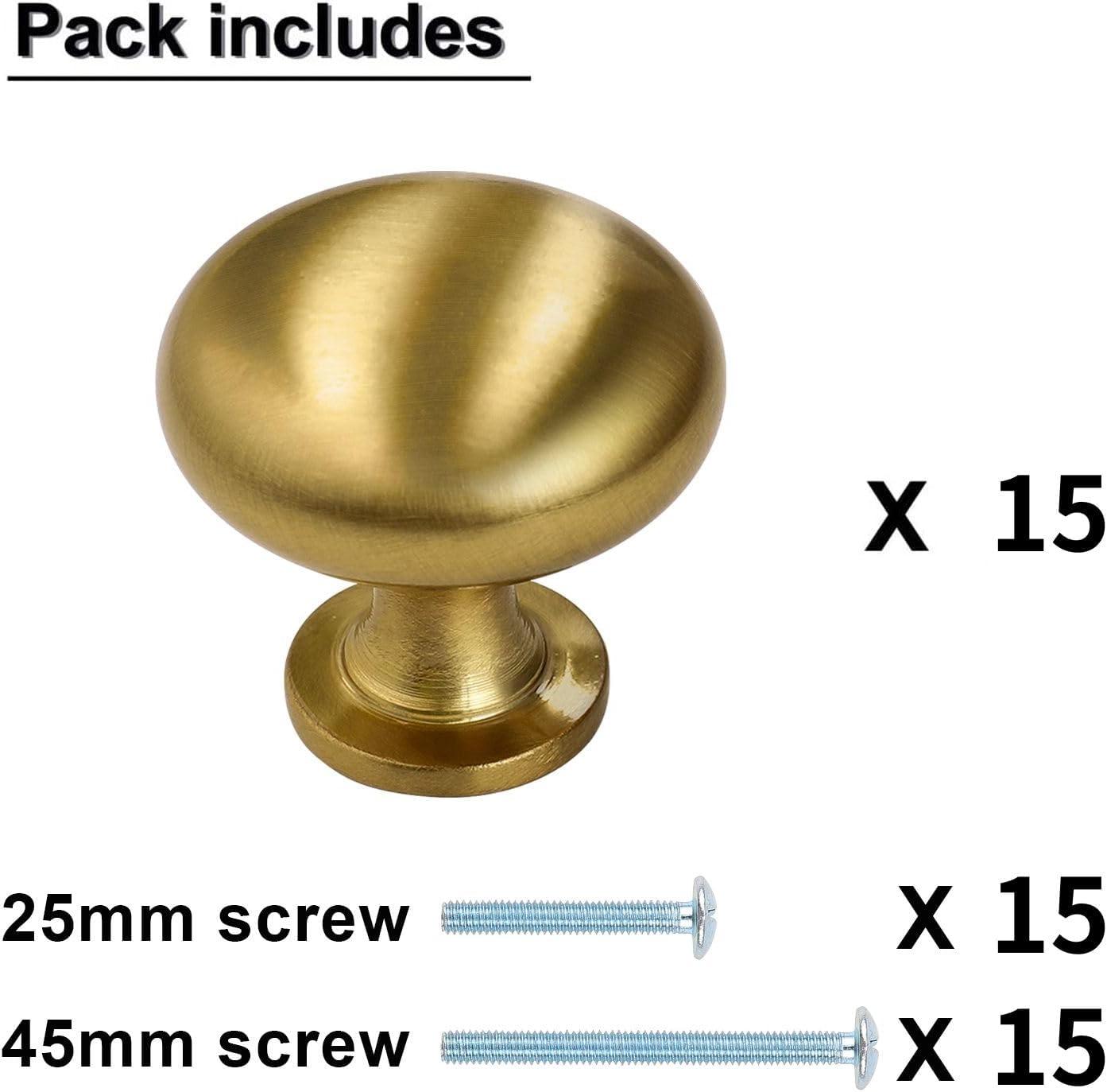 Probrico 15-Piece Gold Cabinet Hardware - 30mm Mushroom Knob for Dresser, Cupboard, and Wardrobe