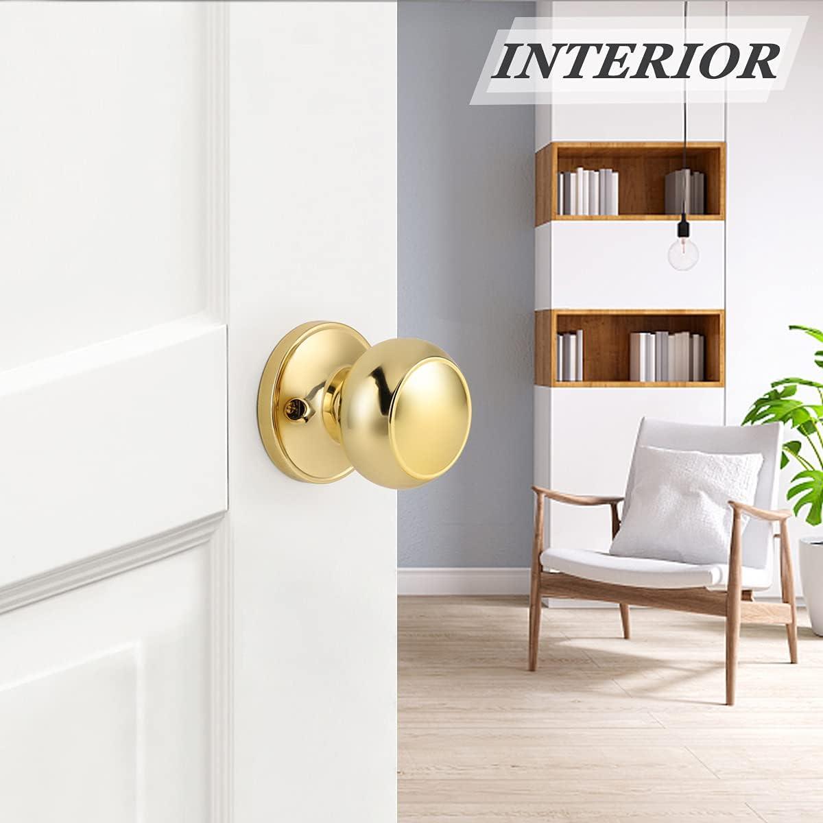 Probrico 4 Pack Polished Brass Passage Door Knobs - Gold Round