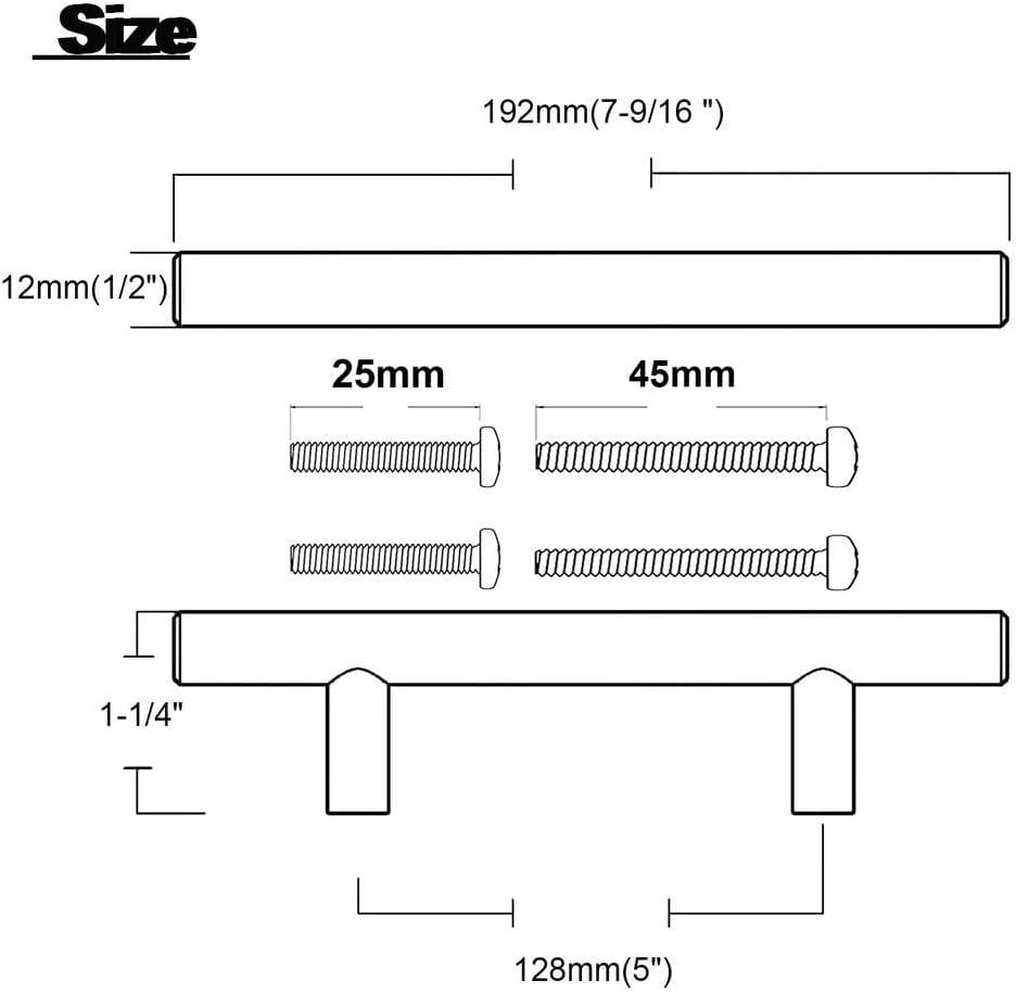 Probrico 25 Pack Brushed Nickel T-Bar Kitchen Handles - 128mm Hole Centers