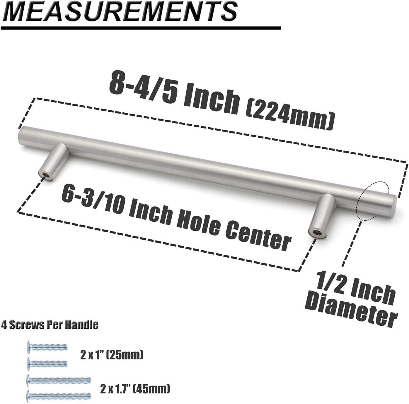 Probrico 20 Pack Brushed Nickel T-Bar Kitchen Handles - 160mm Hole Centers