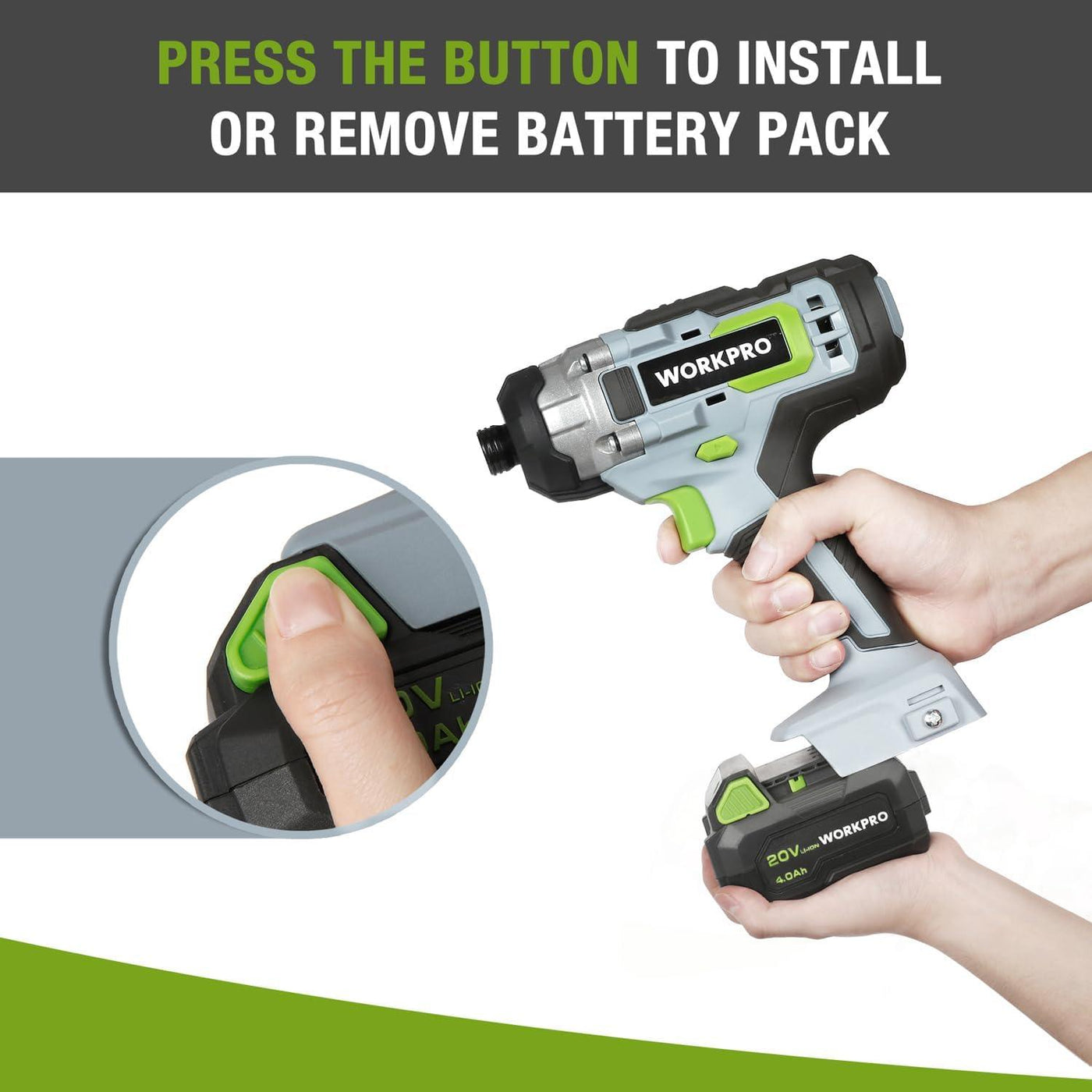 WORKPRO 20V 4.0Ah Lithium-ion Battery with Power Indicator for Cordless Tools