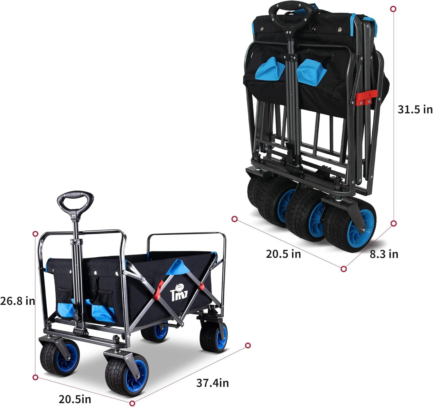 TMZ Folding Wagon Cart: Collapsible All-Terrain Utility Trolley, 265lbs Capacity