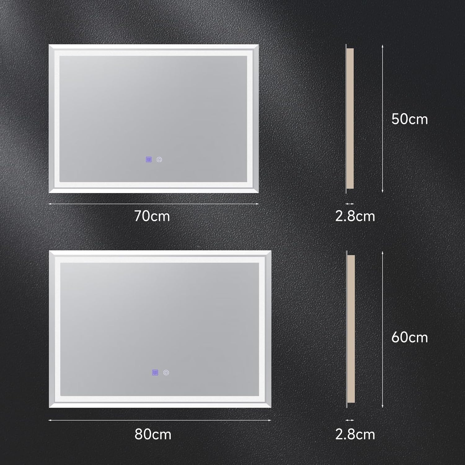 YOSHOOT 500x700mm LED Bathroom Mirror, 3-Color, Dimmable, Anti-Fog, Wall Mounted