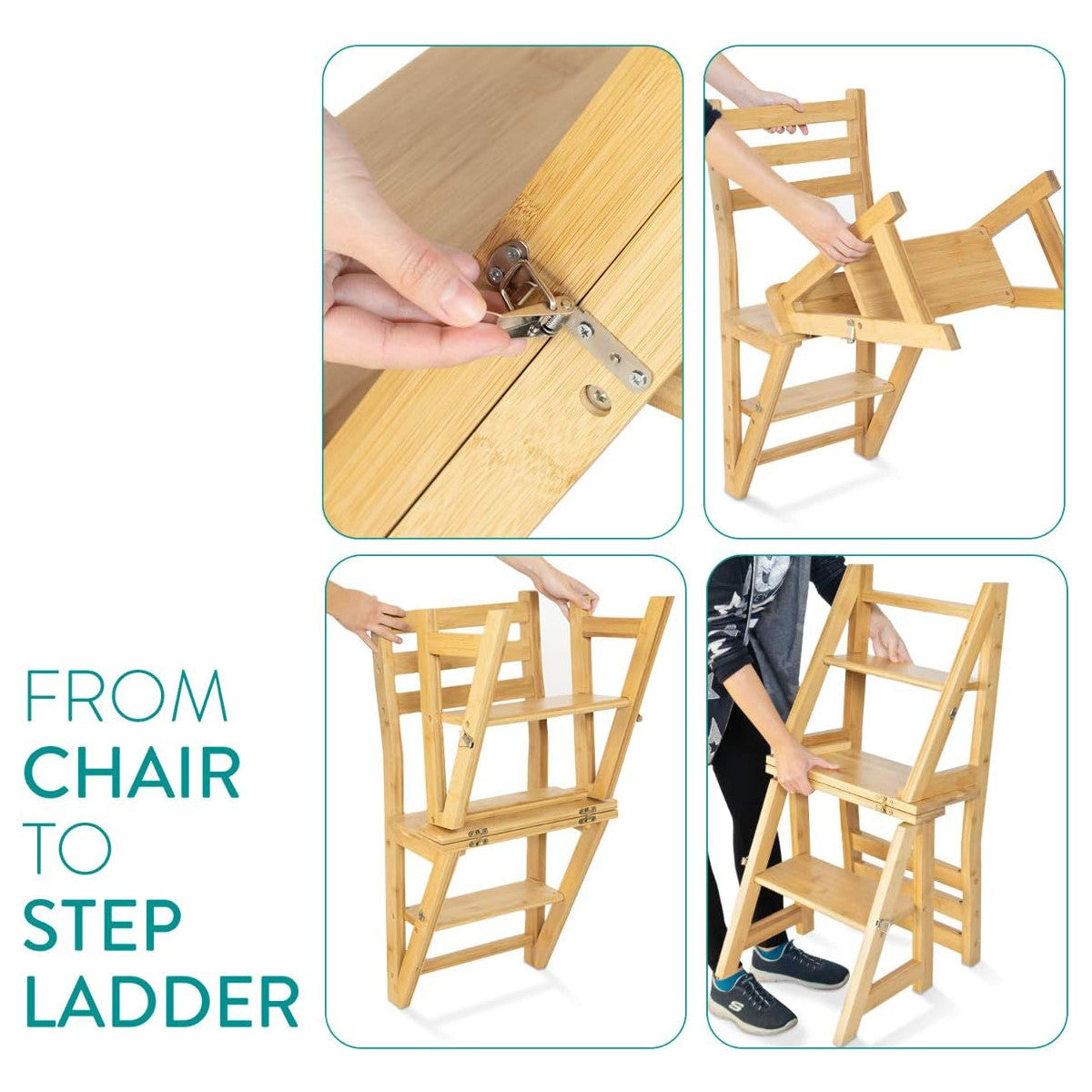 Navaris Folding Step Ladder Chair, Bamboo Stool for Storage & Decoration