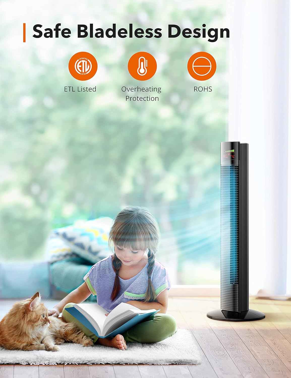 5-Inch Tower Fan, Remote Control, 12-Hour Timer, 8 Modes, LED