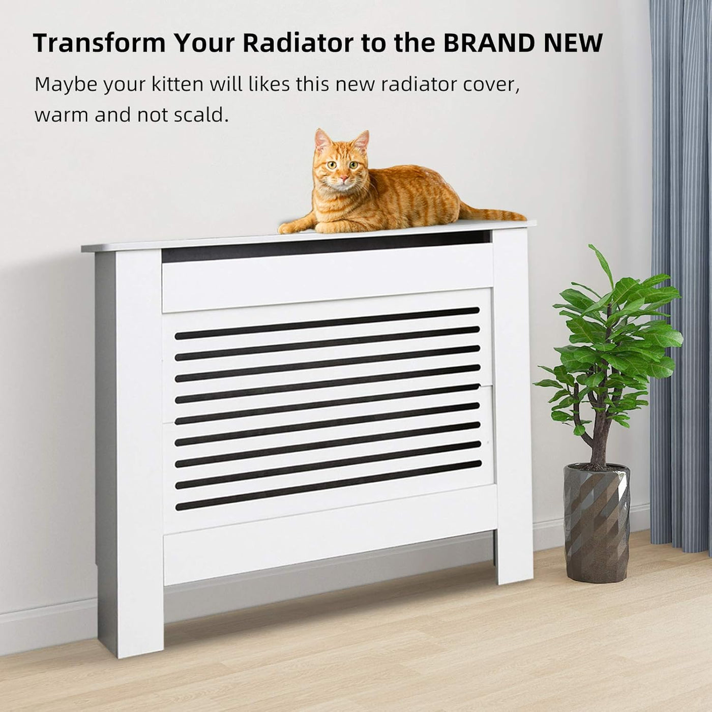 Mondeer White MDF Radiator Cover 109cm Modern Decorative Cabinet for Living Room