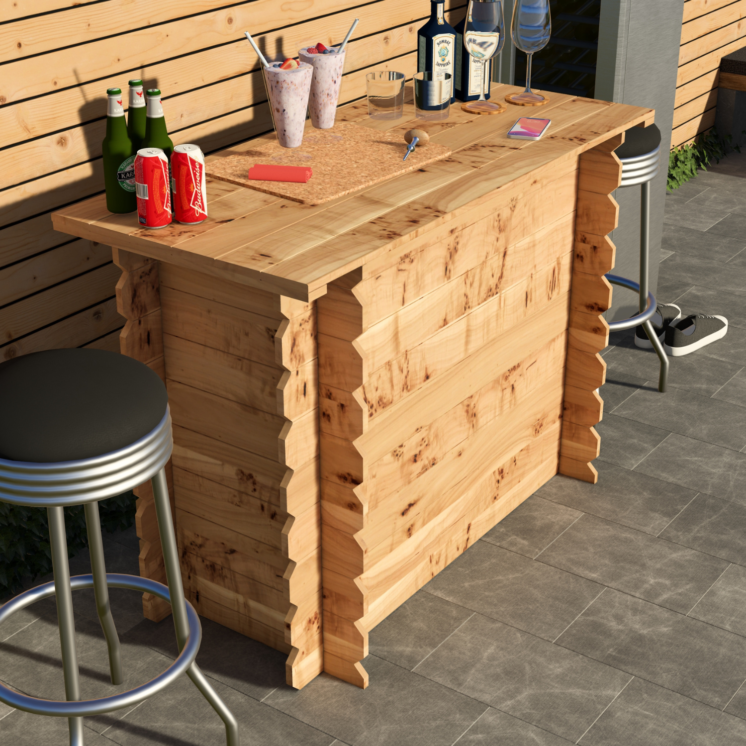 Corner Garden Bar Outdoor Wooden Interlock Drinks Bar Patio