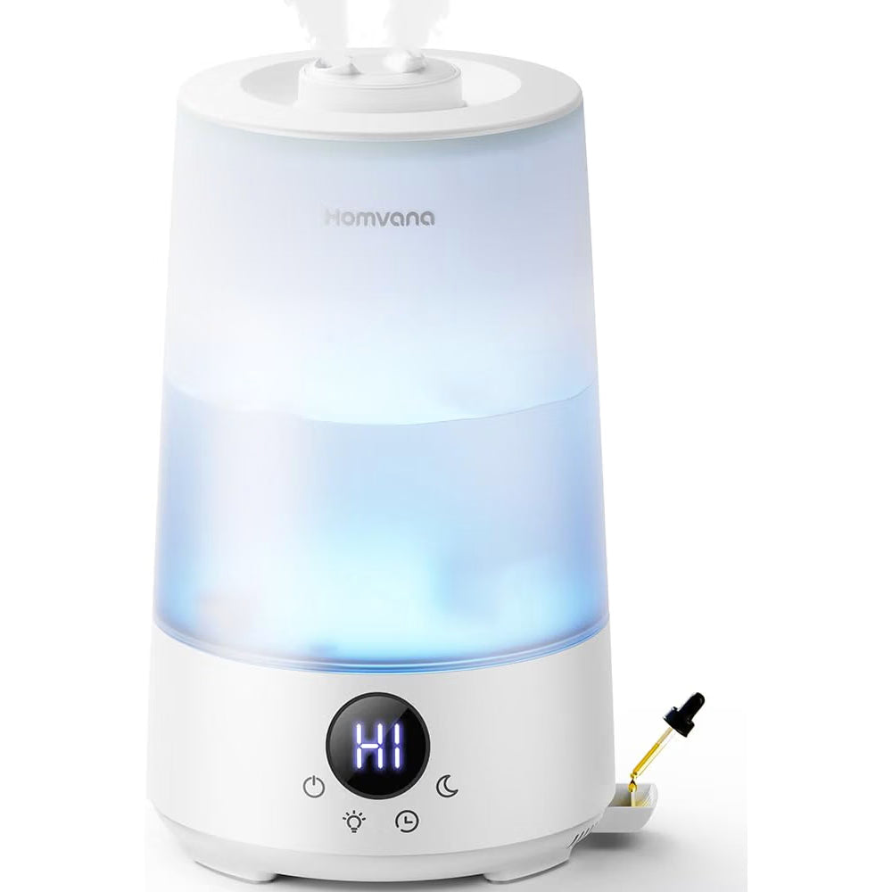 Cool Mist Humidifier 3.6L Top Fill 34H Quiet 16dB Nursery Light Homvana White