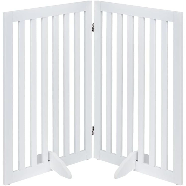 White pet gate with three panels on a white background