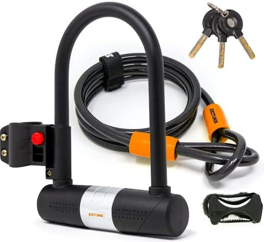 Bike U Lock 16mm Heavy Duty 1.2m Steel Cable 3 Keys Orange SIGTUNA Bicycle Lock