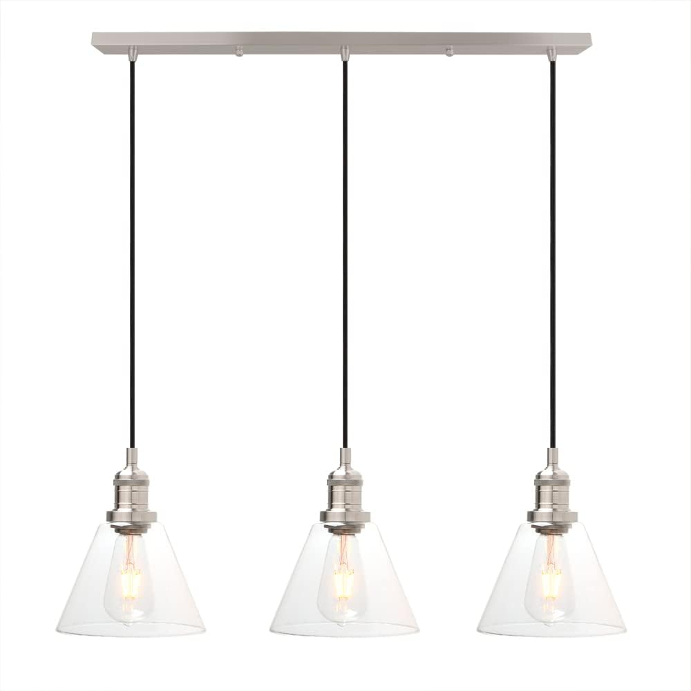 Phansthy Industrial Pendant Light, 3-Light Ceiling Lamp, Adjustable Cords, Glass