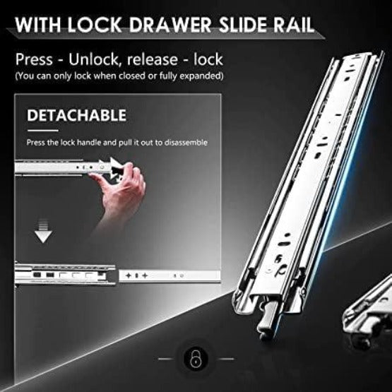 Drawer Runners 32 inch Heavy Duty with Lock 68KG Load 800mm Extension - Massive Discounts