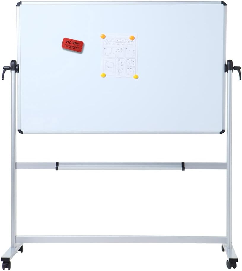 Magnetic Mobile Whiteboard 150x90cm Double Sided Revolving Stand VIZ-PRO Board