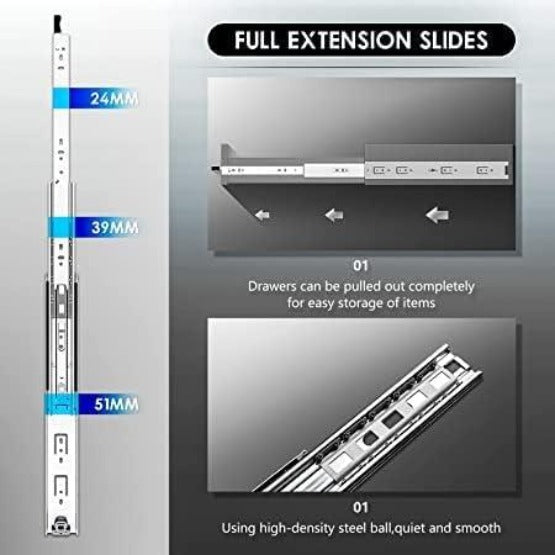 Drawer Runners 32 inch Heavy Duty with Lock 68KG Load 800mm Extension - Massive Discounts