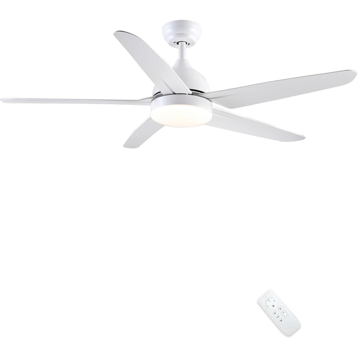 White ceiling fan with light on a white background