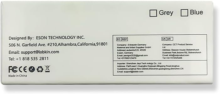 Back view of a product packaging with branding and contact information on a white background