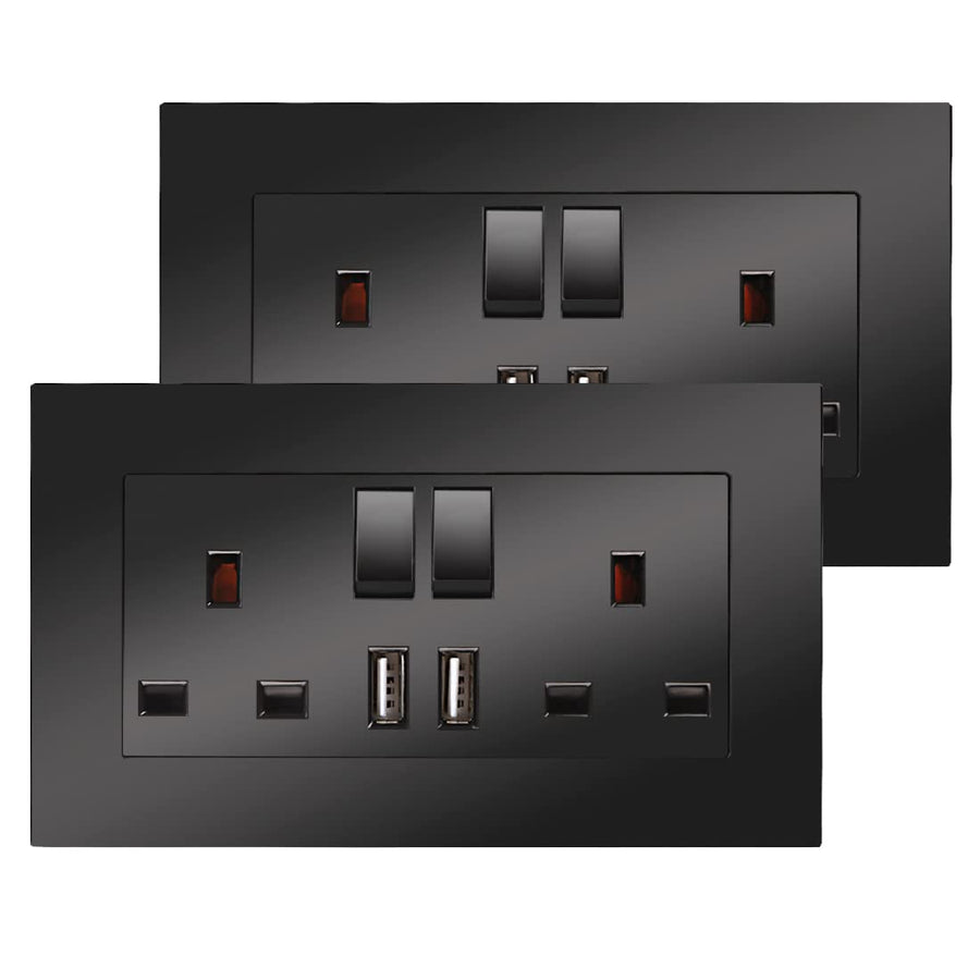 Cnbingo Double Switched Socket 2 Pack CNBINGO with 2 USB Charging Ports Black