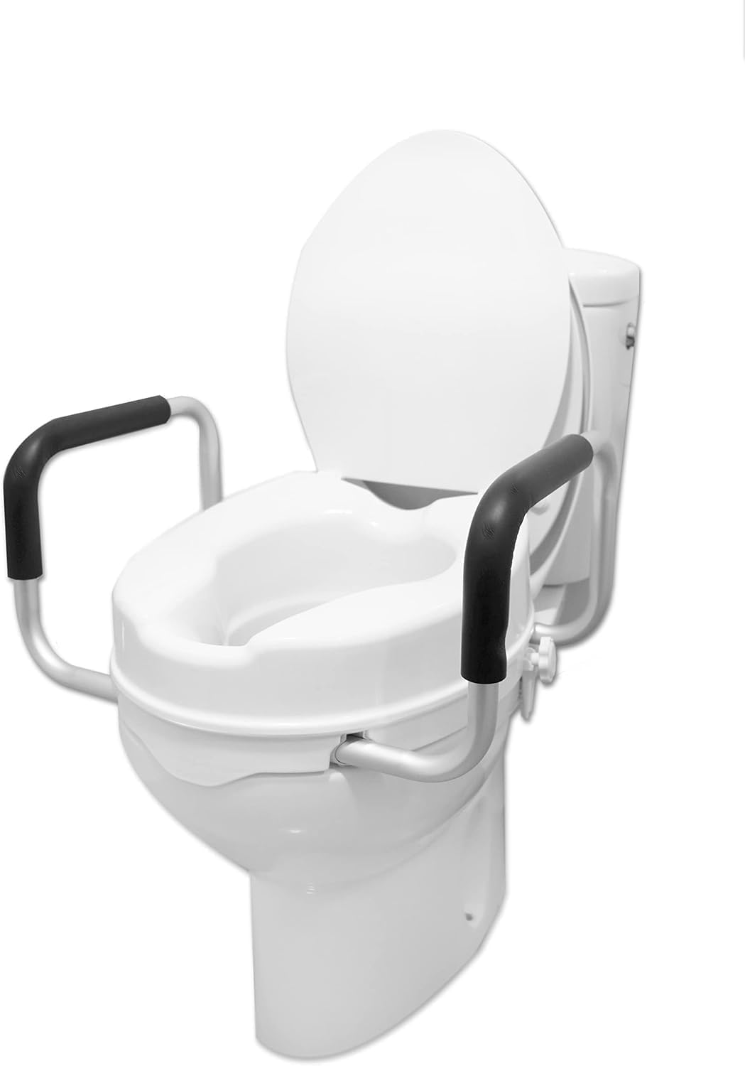 Raised Toilet Seat 10cm with Handles Lid White Bathroom Mobility Aid PEPE