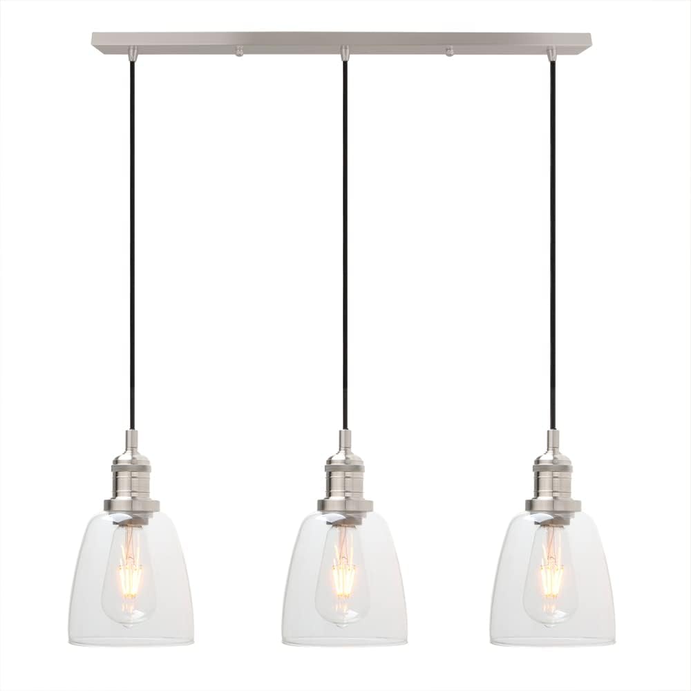 Phansthy Retro 3 Head Chandelier Pendant Light, 2m Adjustable Cord & Glass Shade