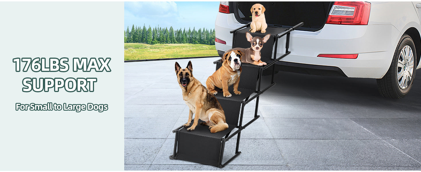 Foldable Dog Ramp Adjustable Non Slip Pet Steps For Car Bed 176lbs Fellie