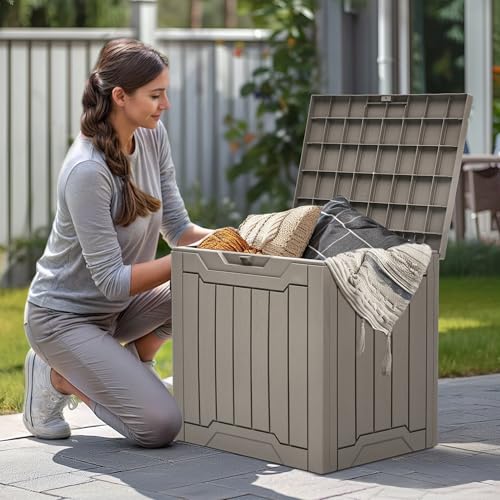 Outdoor Storage Box 31 Gallon Resin Patio Lockable Light Brown YITAHOME
