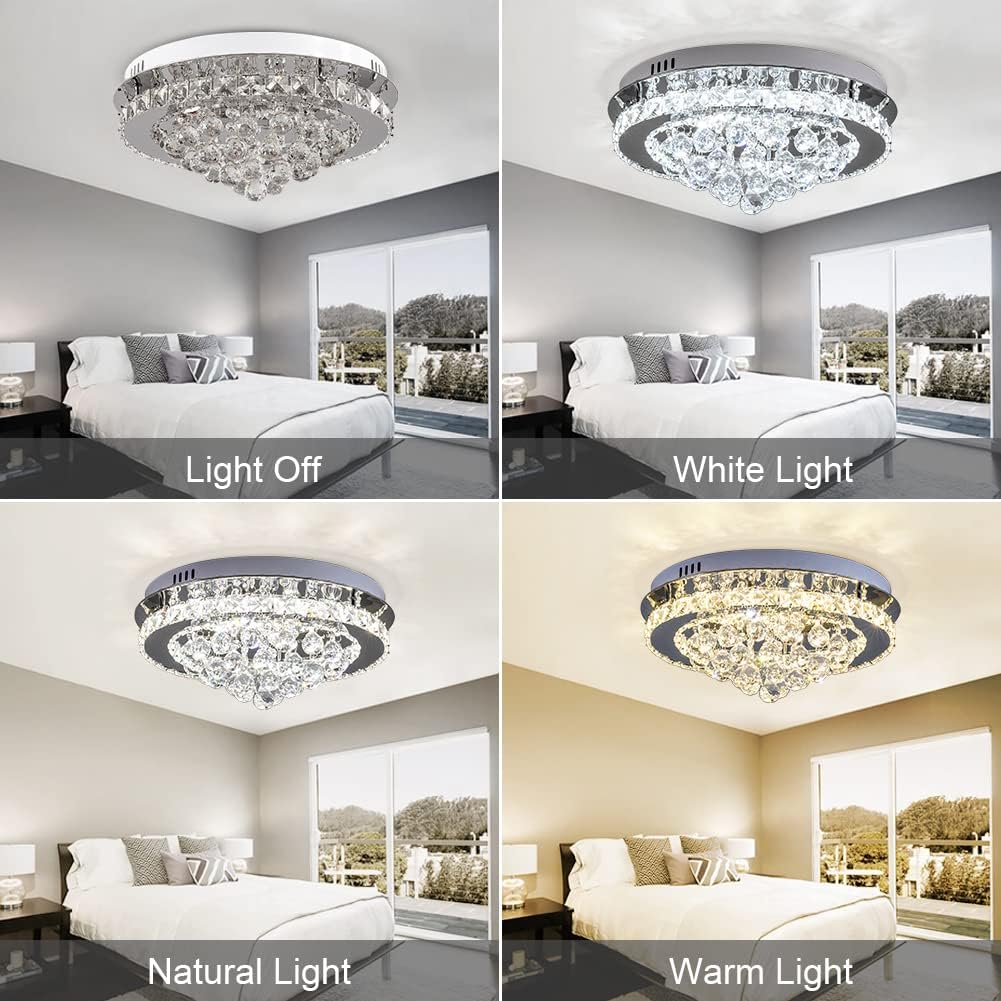 36W Dimmable Crystal LED Ceiling Light 40cm with Remote, 3000K-6000K