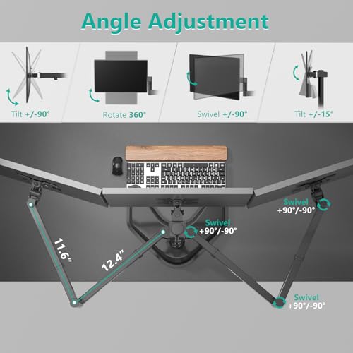 Triple Monitor Stand 27 Inch Free Standing Adjustable VESA Black WALI