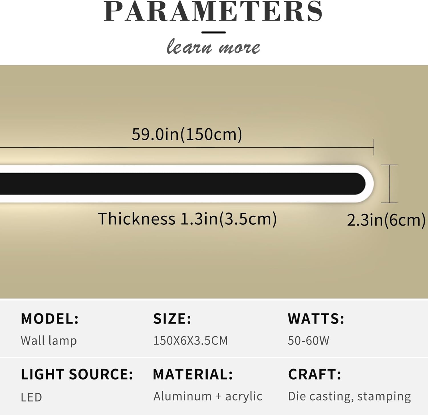 Mikeru 150CM IP65 Outdoor Wall Light 3000K Warm White Matt Black, Porch / Garden