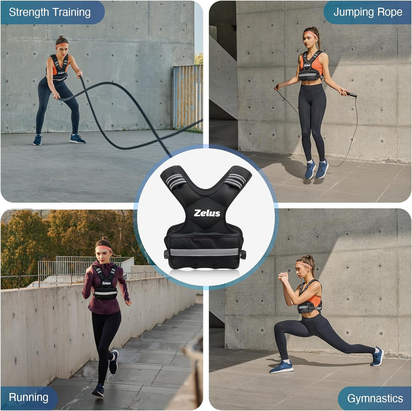 ZELUS Adjustable Weighted Vest 5-9kg/9-14kg for Men & Women Cardio & Strength