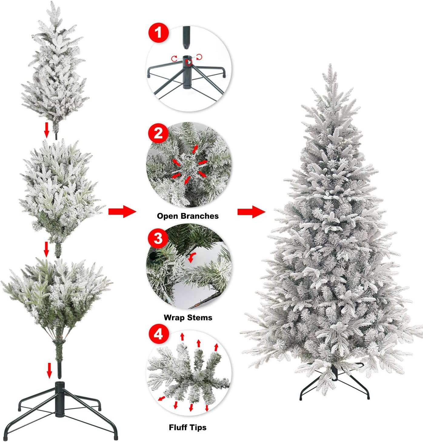 6.5ft Flocked Christmas Tree - Hinged Artificial Pine for Realistic Xmas Decor