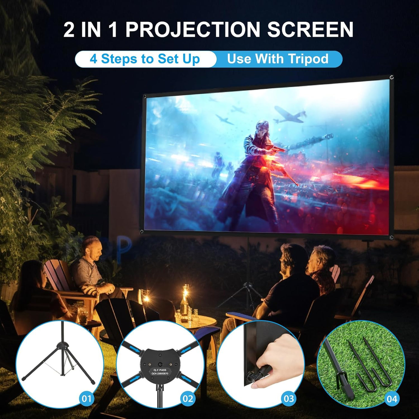 ALR 80'' 16:9 Portable Projector Screen with Stand, High Contrast, Outdoor Ready