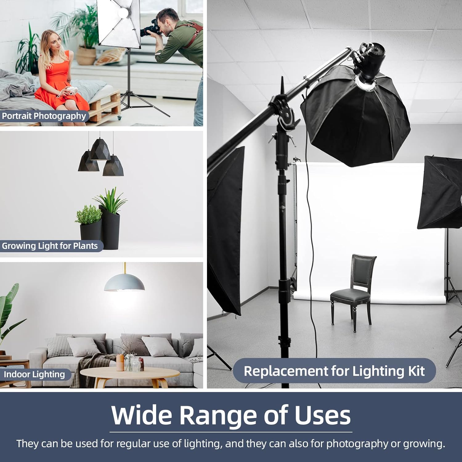 85W Dimmable Tricolor LED Bulb 3000K-6000K with Remote for E27 Softbox