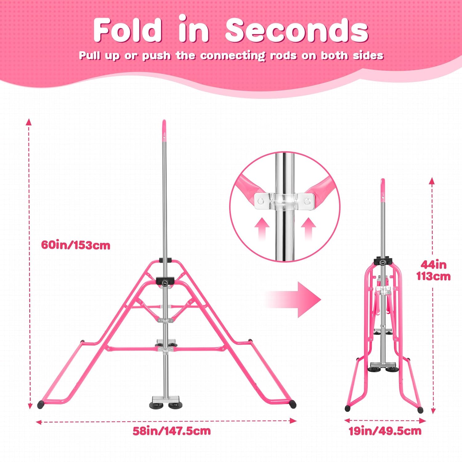 Kids Gymnastics Horizontal Bar Adjustable Foldable With Rings Indoor Outdoor