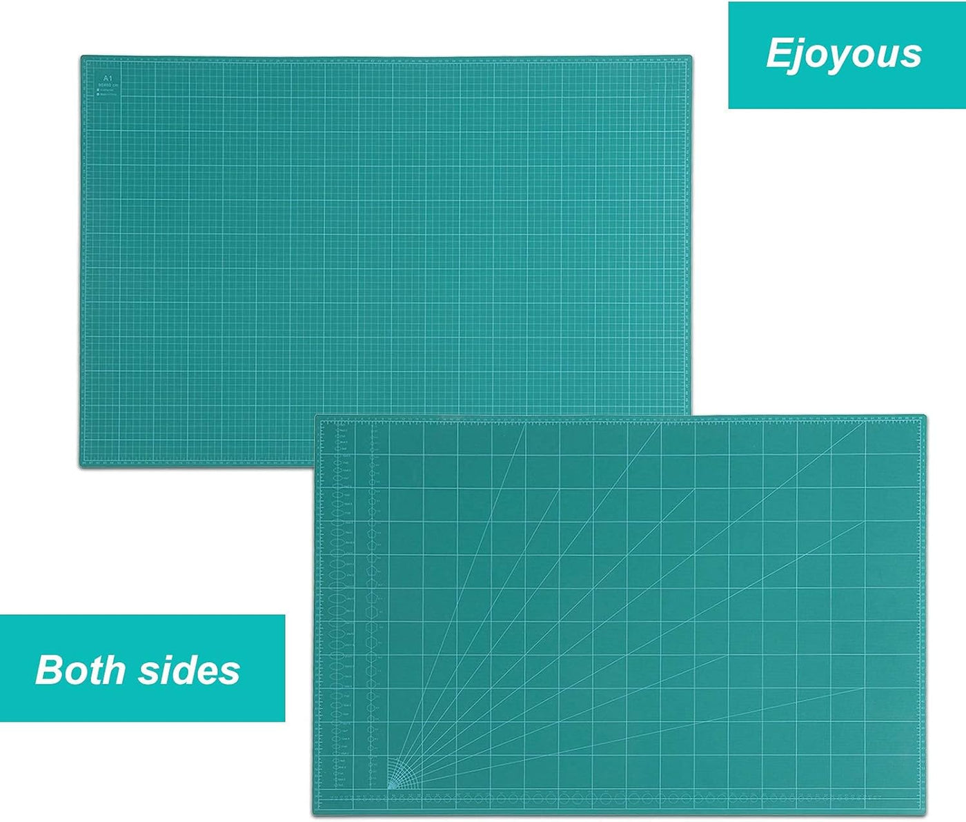 Two teal cutting mats with grid lines on a white background, branded 'Ejoyous'.