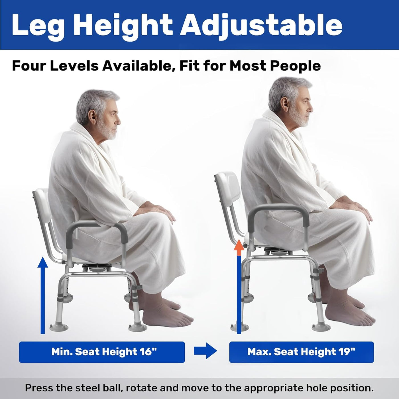 360° Swivel Shower Chair with Back, Arms, Cold-Proof Pads, Supports 400lbs