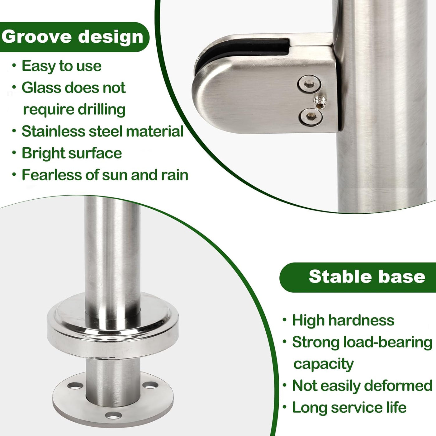 Stainless steel glass holder with groove design and stable base features.