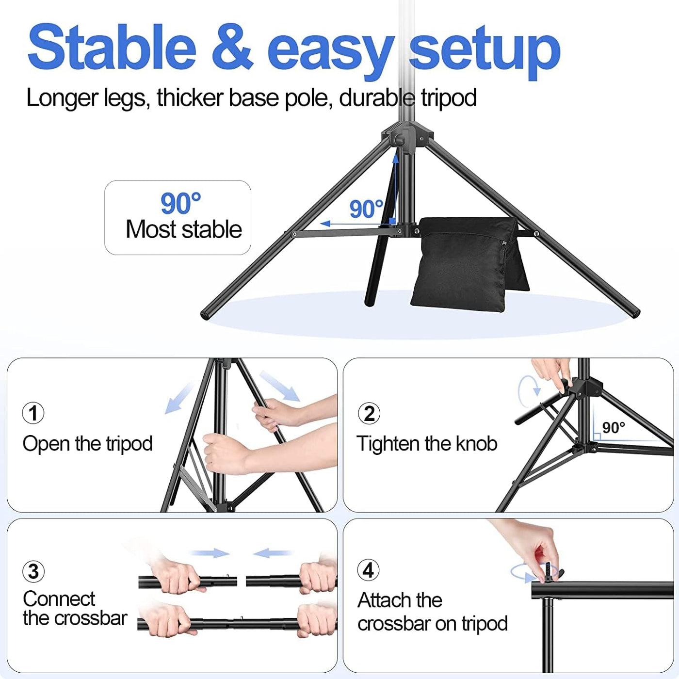EMART 2x3m Backdrop Stand Kit with Clamps, Sandbags & Carry Bag – Black