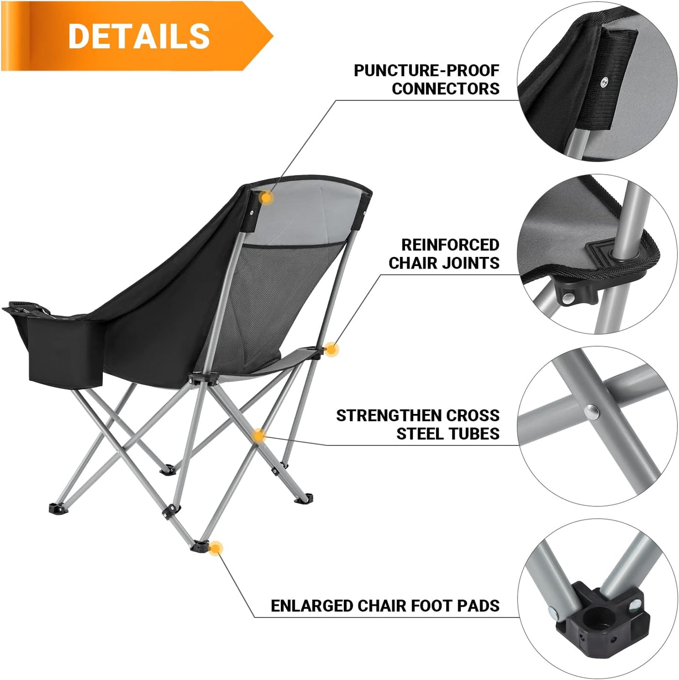 2x KingCamp Folding Camping Chairs, Padded, Cooler Bag, 300lbs Support