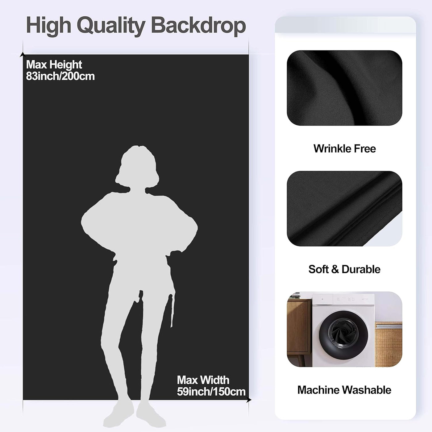 EMART 5x7ft Black Backdrop with 5x8.5ft T-Stand, Photo & Video Kit