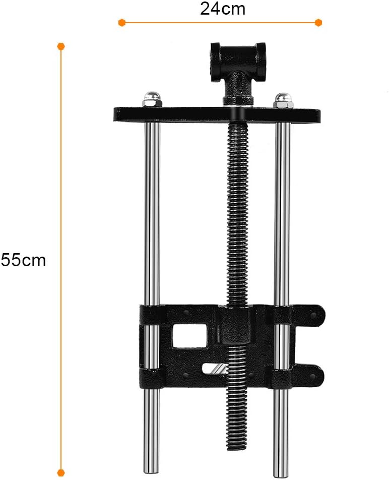 Mechanical clamp with dimensions labeled on a white background