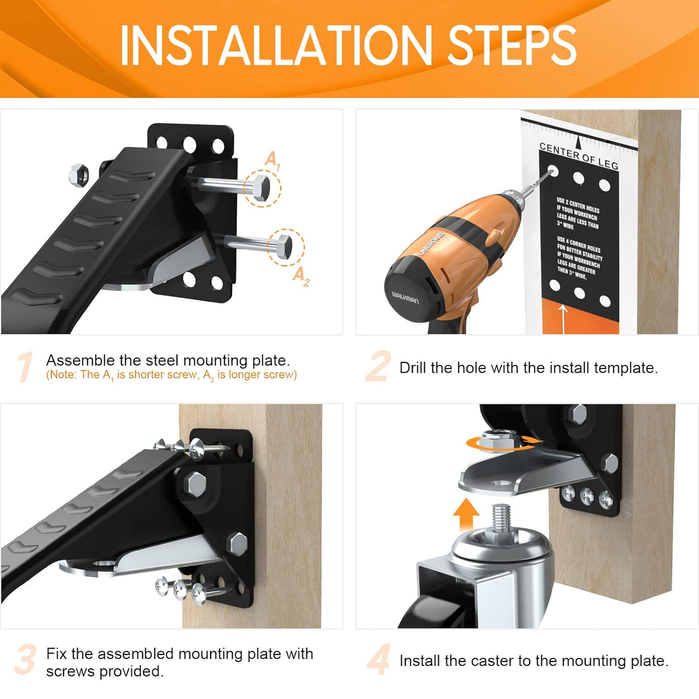 SOLEJAZZ Retractable Workbench Caster Kit 400KG Heavy Duty, 4 Pack