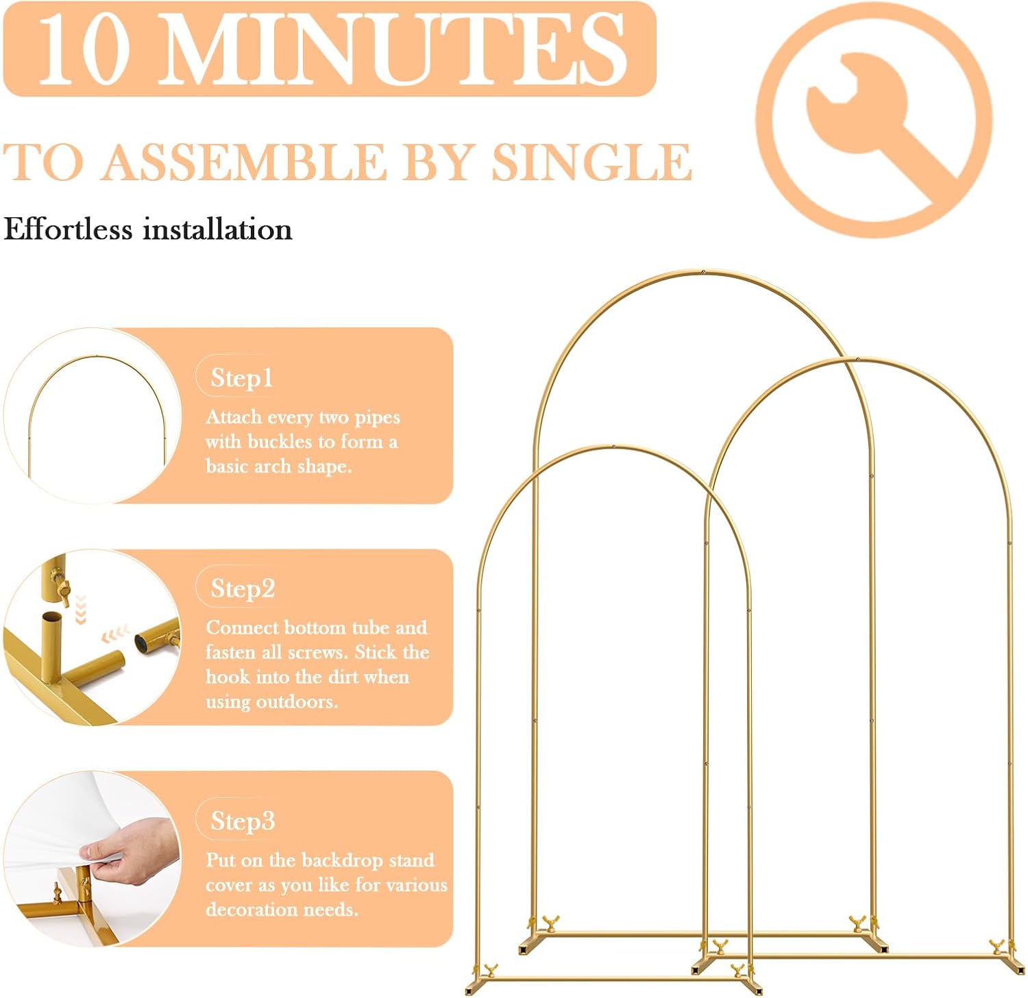 TopDirect 3 Arch Backdrop Stand Set, 4/5/6FT for Parties & Weddings White Cover
