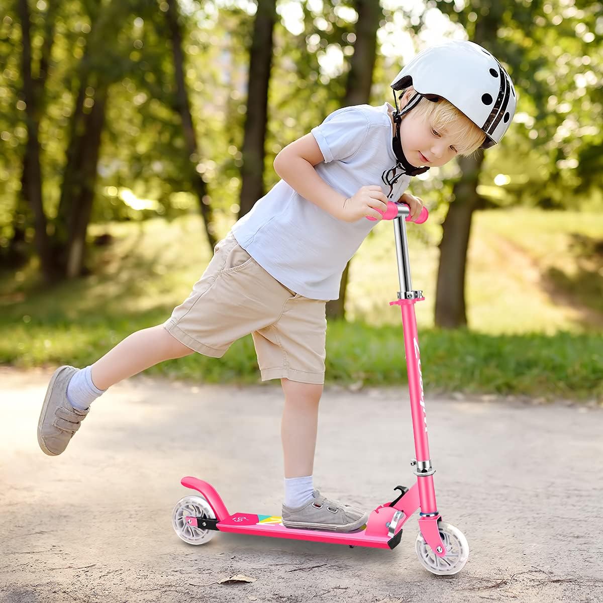 WheoZ Folding Kick Scooter for Kids 3+, 2 Wheels, LED Lights, Adjustable