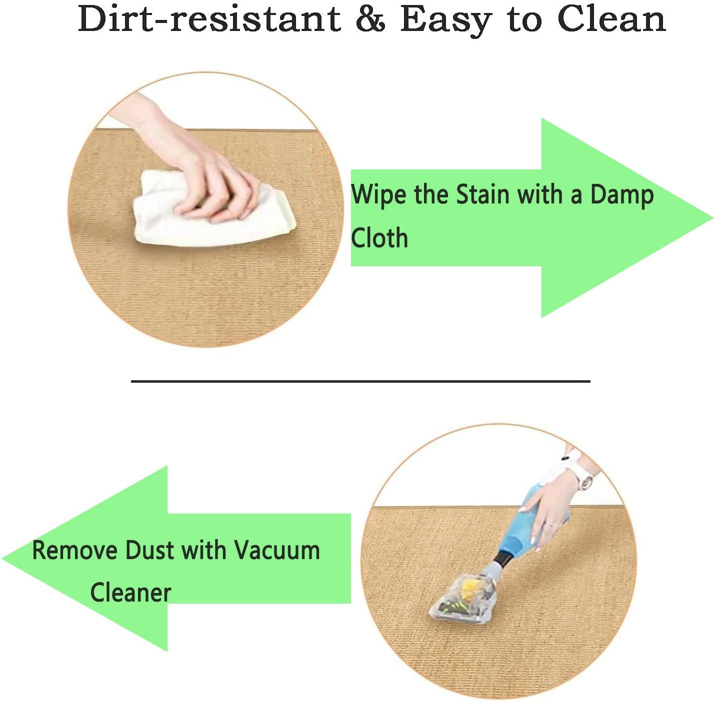 Instructions for cleaning a surface with a damp cloth and vacuum cleaner.
