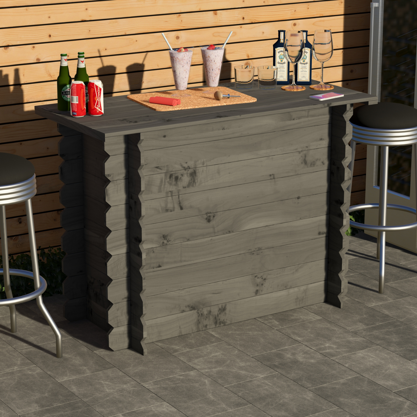 Corner Garden Bar Outdoor Wooden Interlock Drinks Bar Patio