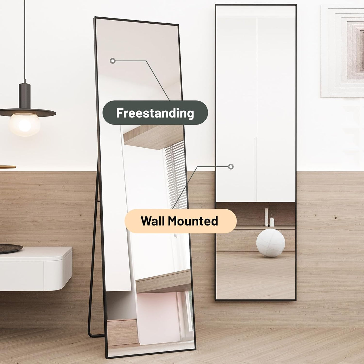 Full Length Mirror 150x40cm Free Standing Hanging Leaning Black Frame Beauty4U