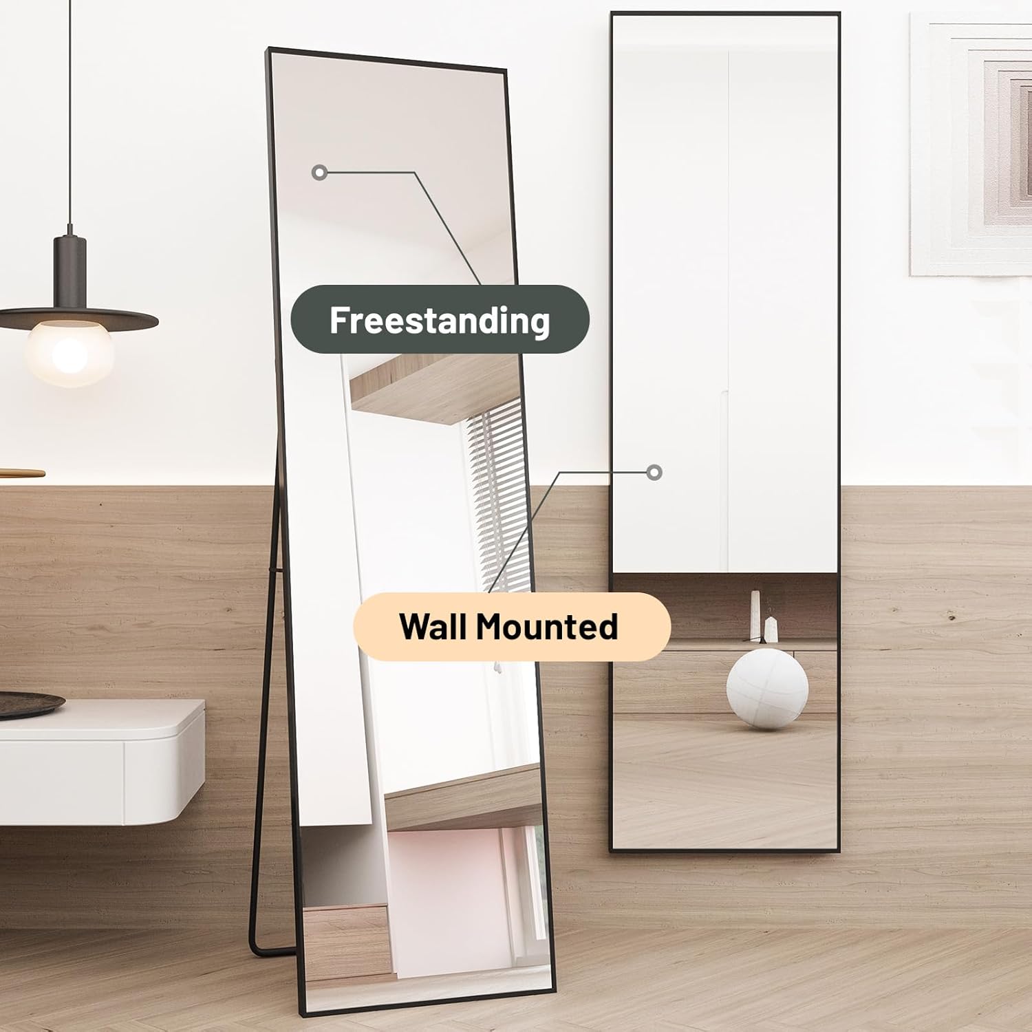 Full Length Mirror 150x40cm Free Standing Hanging Leaning Black Frame Beauty4U